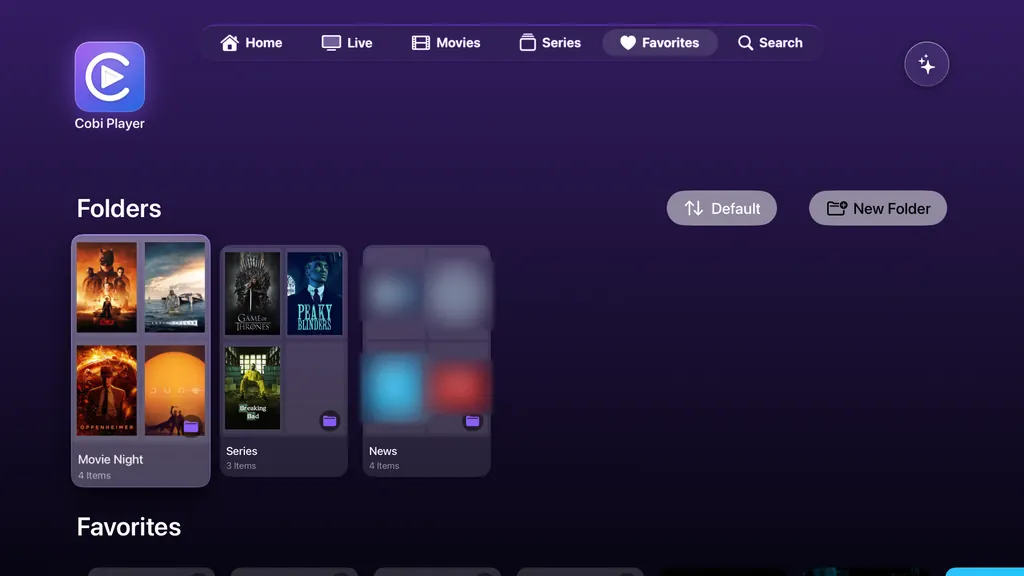 Apple TV: favorites in folders, each folder showing what is inside