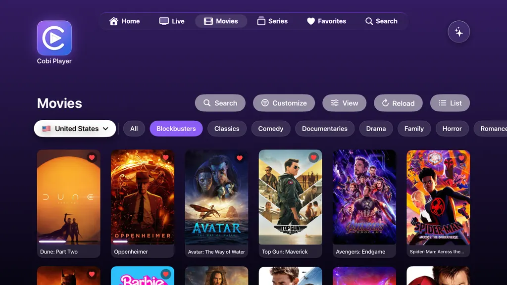 Apple TV: the films of one country, its categories as chips above rows of film posters